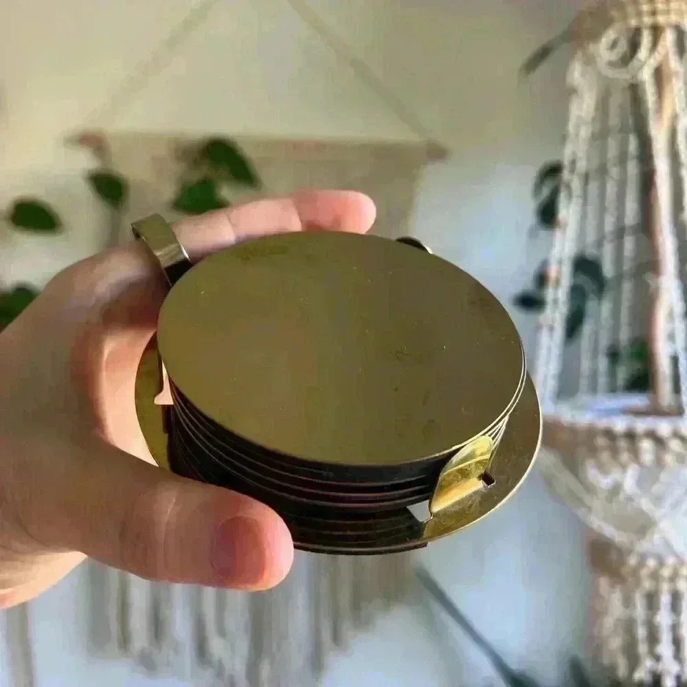 IKEA GLATTIS Coasters with holder, brass / gold color, 3 